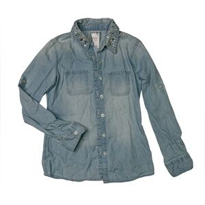 Justice Light Blue Embellished Denim Shirt‎